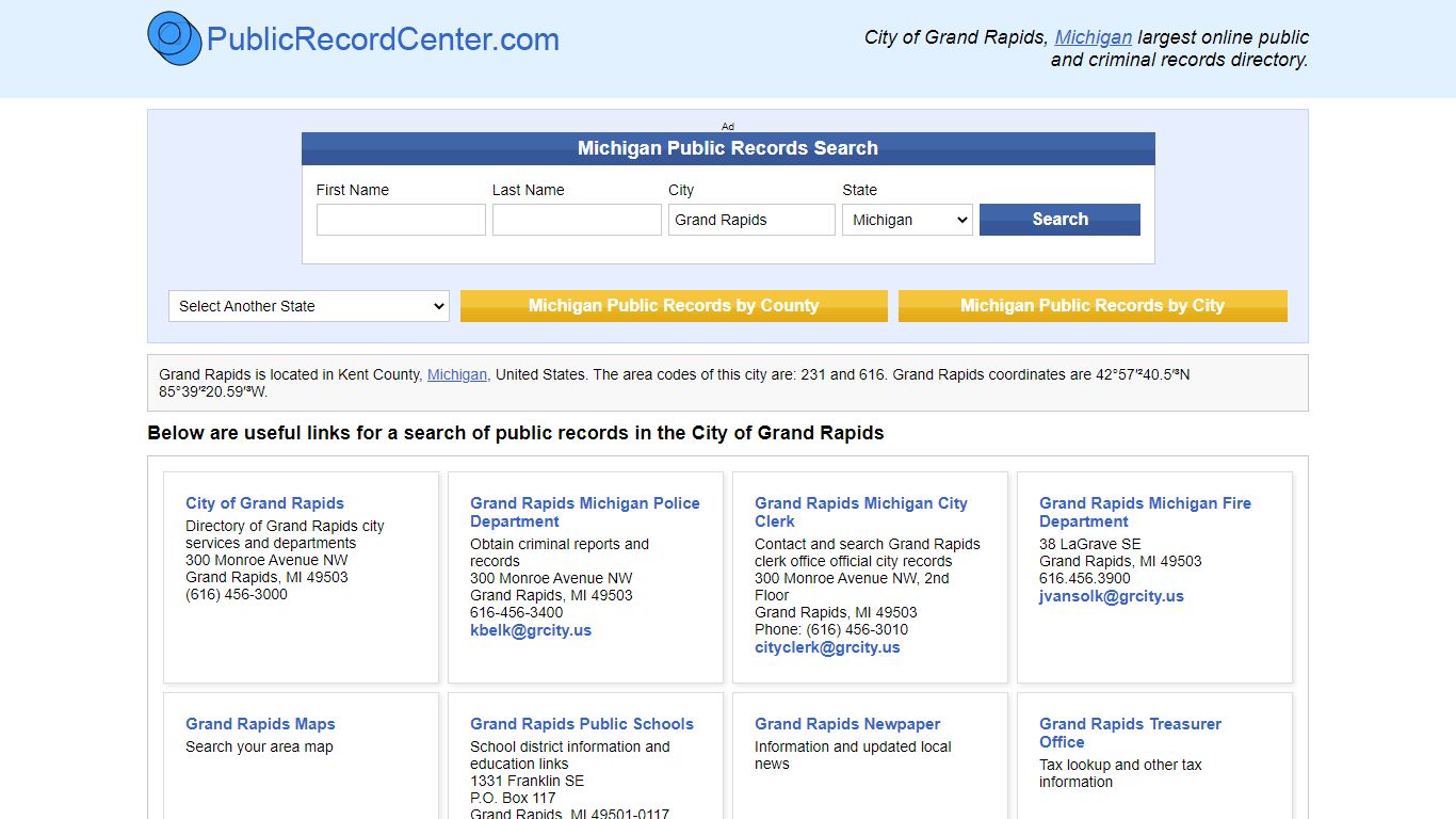 Grand Rapids Michigan Public Records and Criminal Background Check